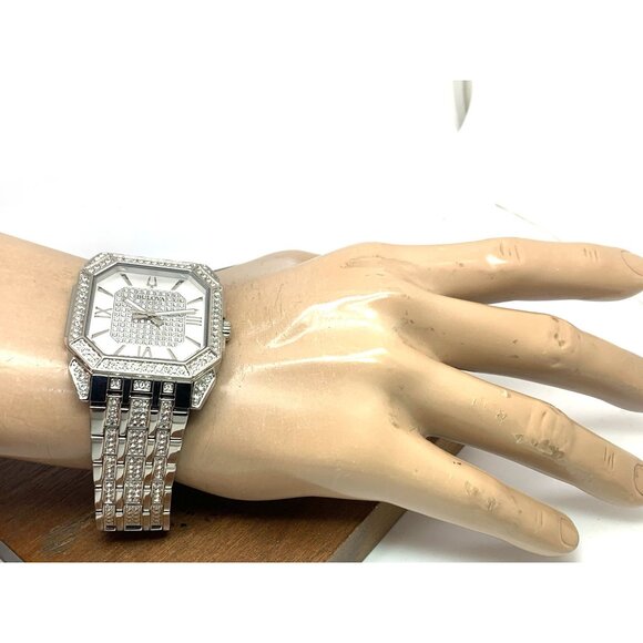 Bulova Men's Watch 96A285 Octava Quartz Crystal Pave Silver Stainless Steel 40mm - Picture 5 of 14